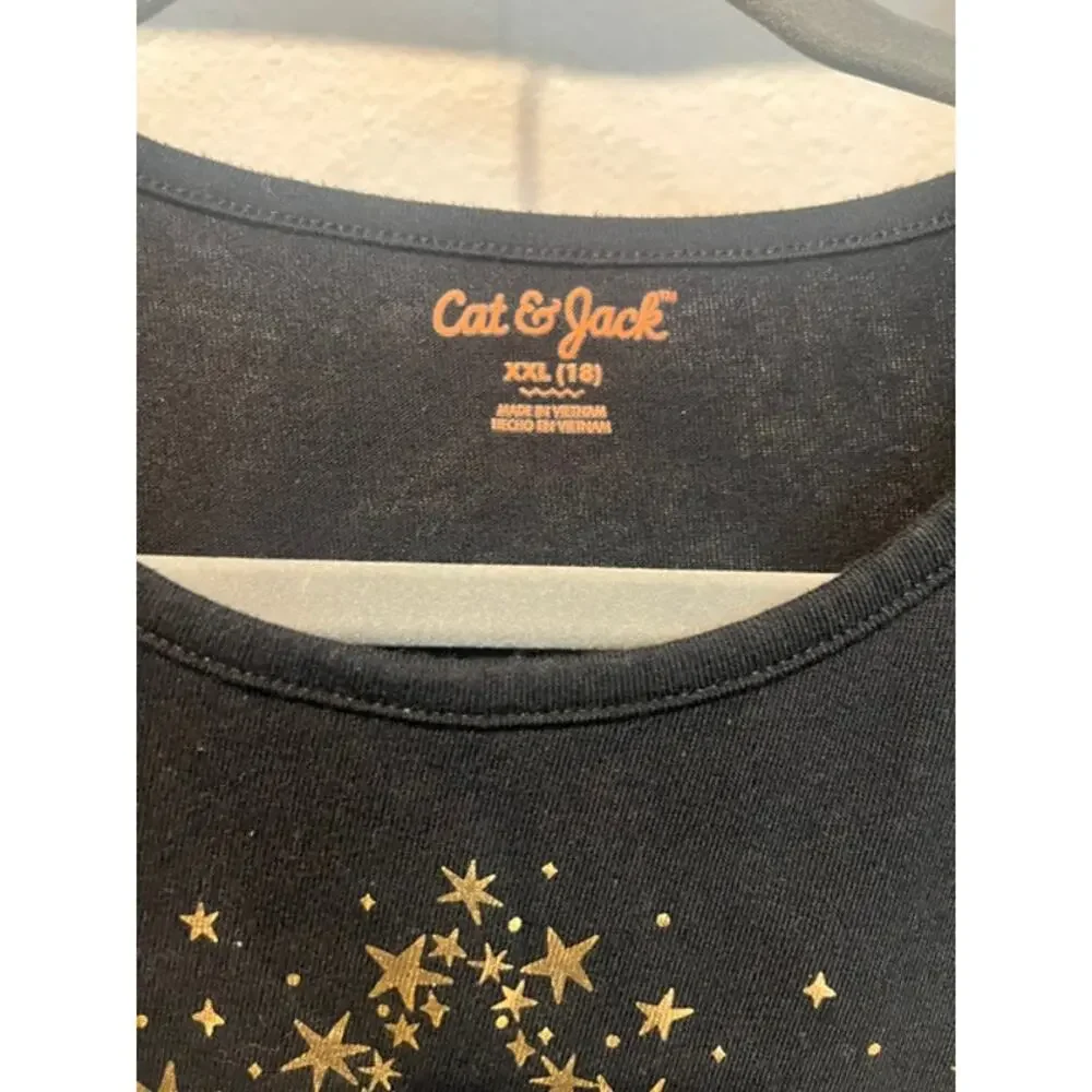 Cat & Jack Girls Black Cotton Dress XXL Gold Star Long Sleeve Casual Dress